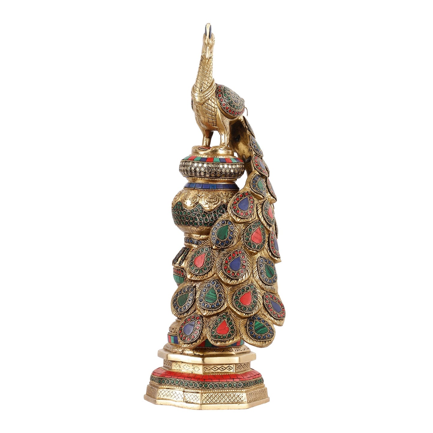 Large brass Peacock Showpiece with Meenakari - 20 Inch
