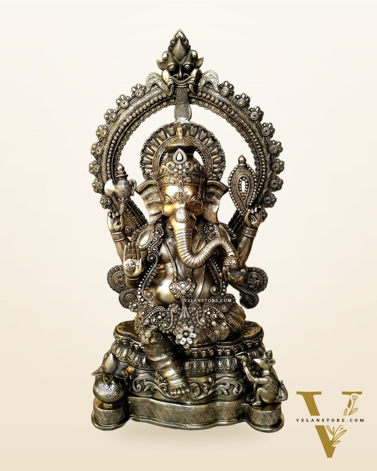 Large Pure Brass Ganapati Statue - 40" Height | Handcrafted Sculpture