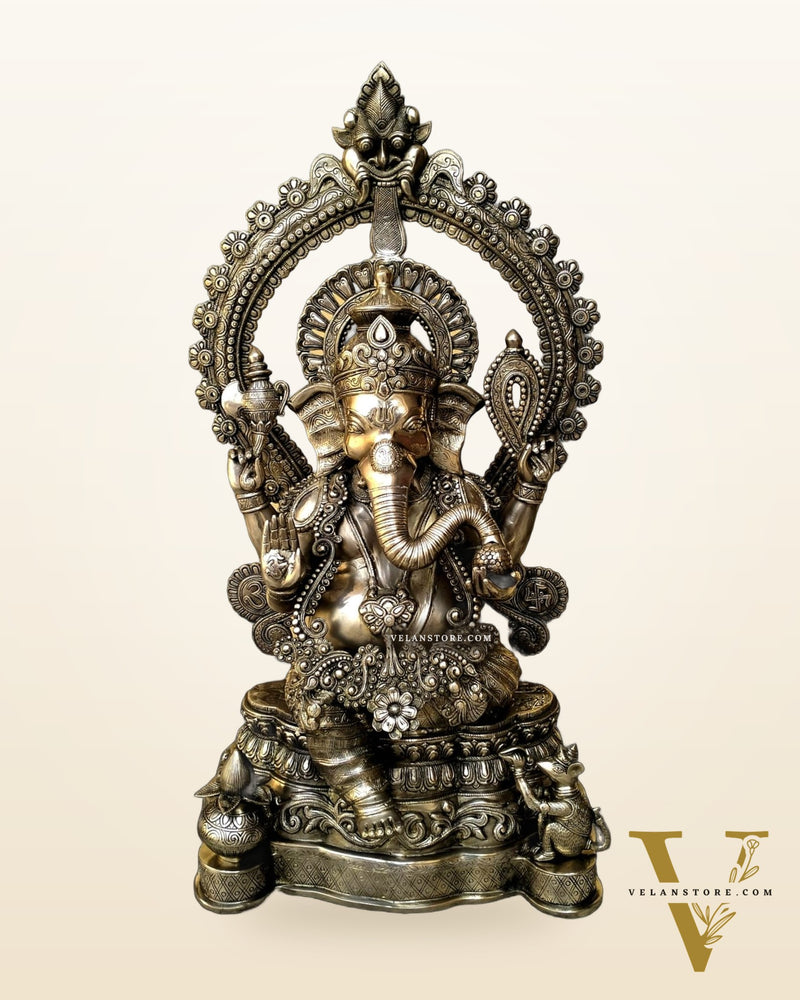 Large Pure Brass Ganapati Statue - 40" Height | Handcrafted Sculpture