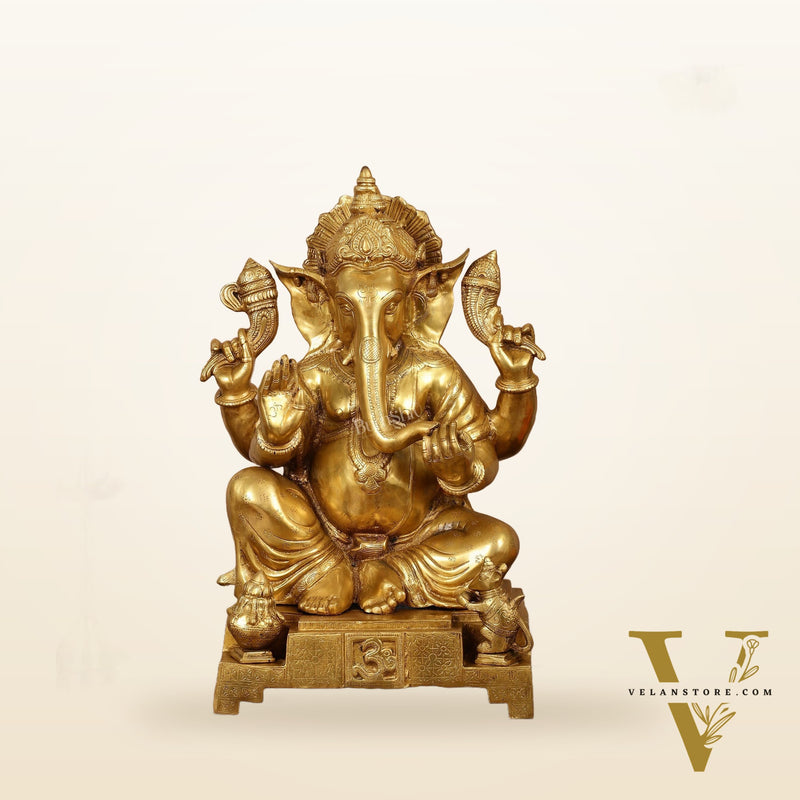 Large Pure Brass Ganesha Statue - 24"