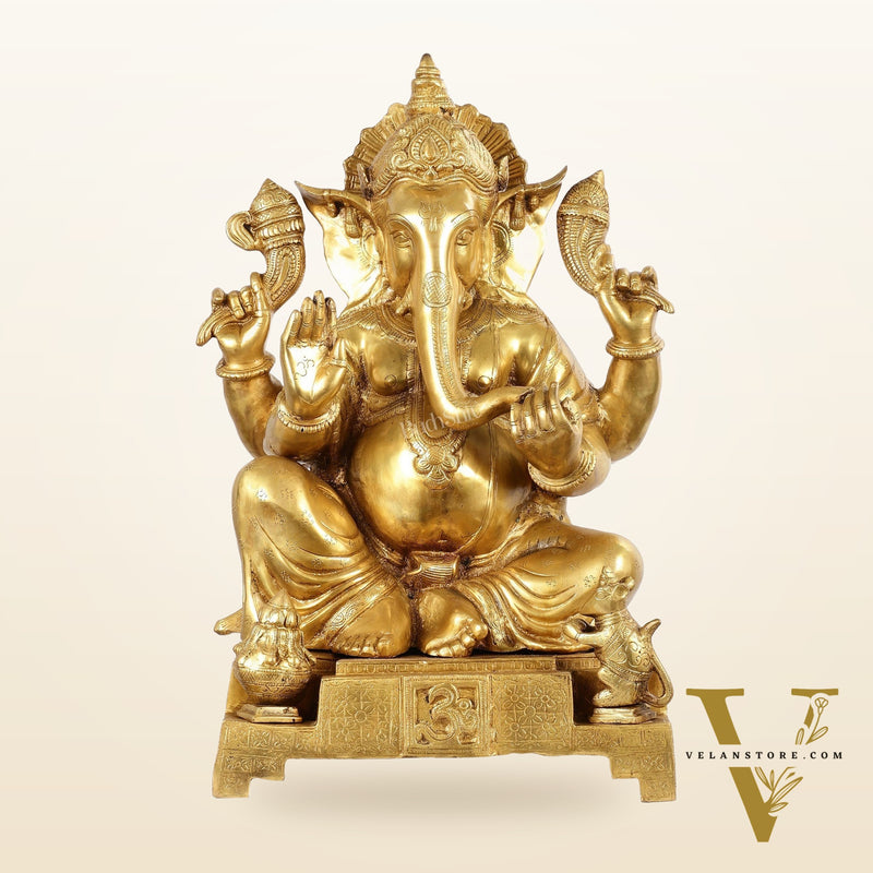 Large Pure Brass Ganesha Statue - 24"