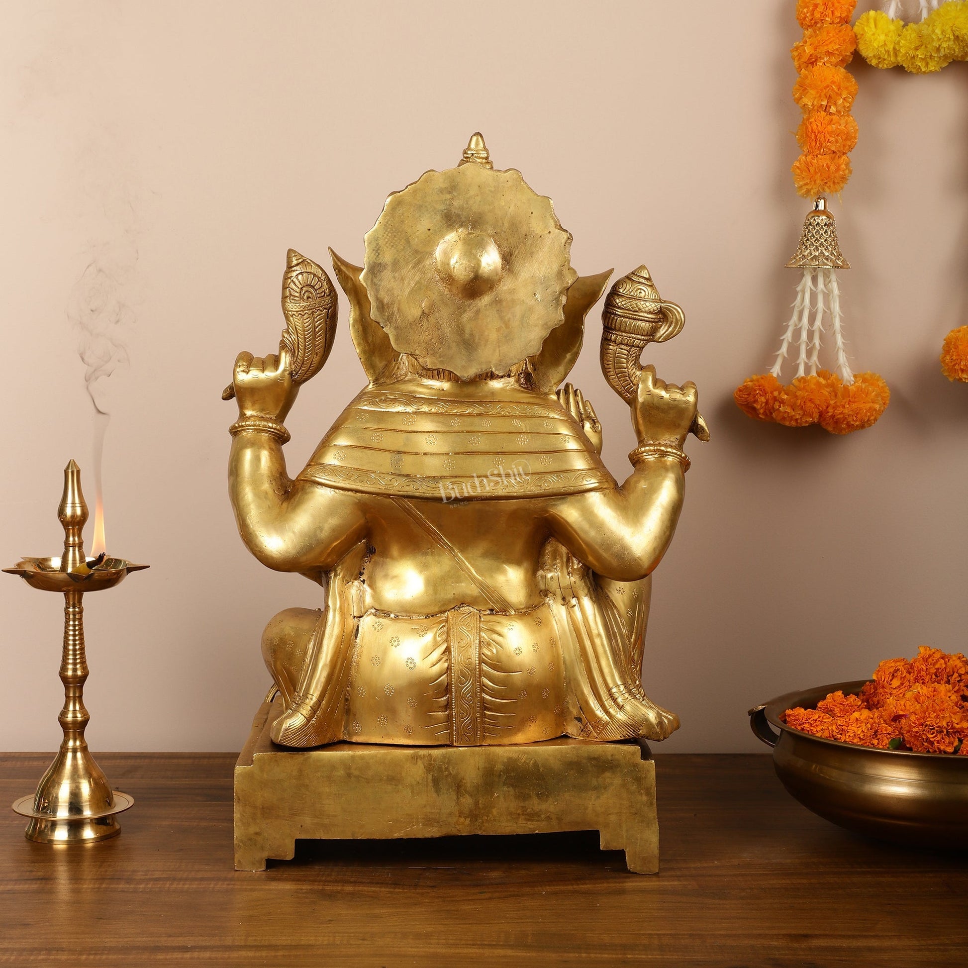 Large Pure Brass Ganesha Statue - 24"