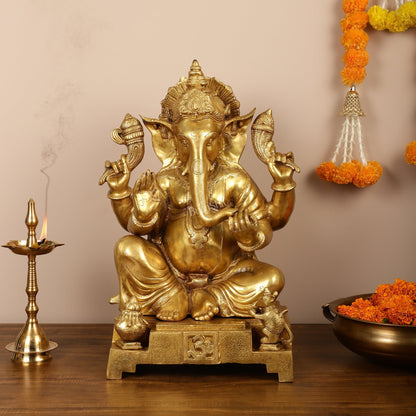 Large Pure Brass Ganesha Statue - 24"