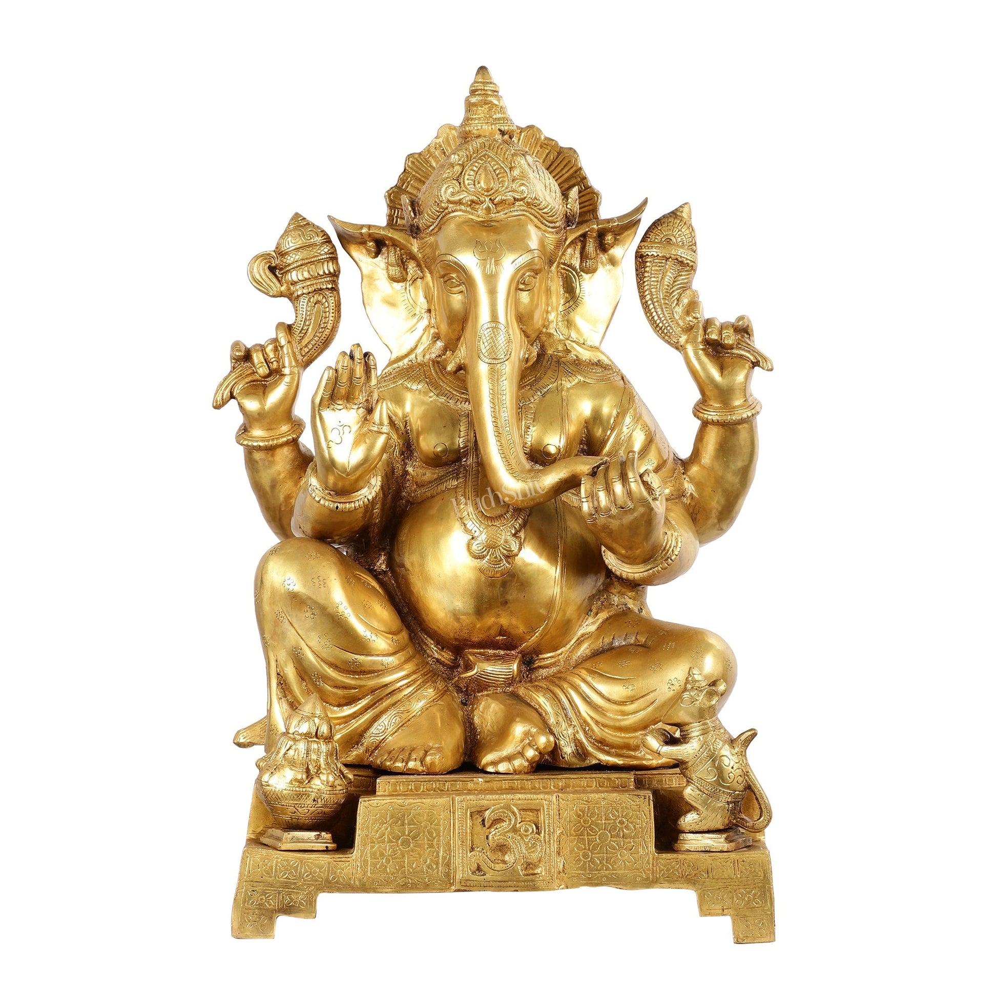 Large Pure Brass Ganesha Statue - 24"