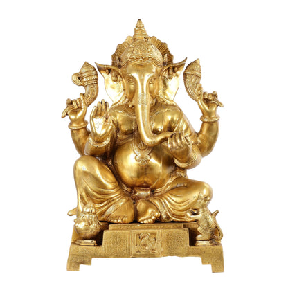 Large Pure Brass Ganesha Statue - 24"