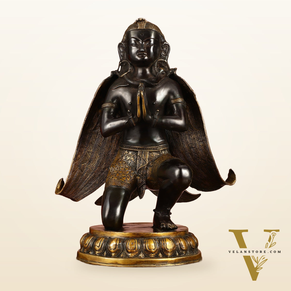 Large Pure Brass Garuda Statue - Black Permanent Heat Treated Finish, 21" Tall, 16kg