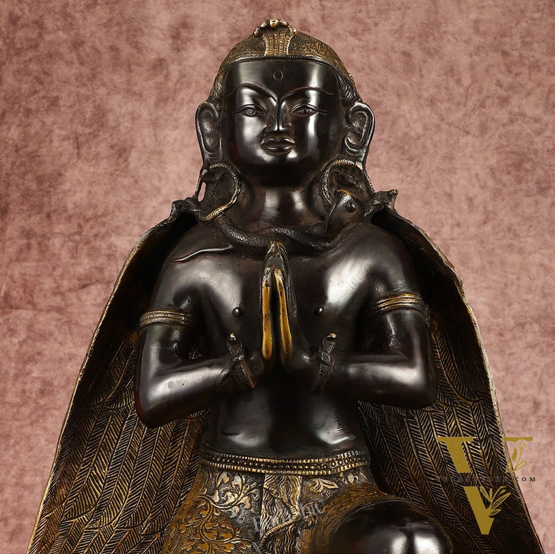 Large Pure Brass Garuda Statue - Black Permanent Heat Treated Finish, 21" Tall, 16kg