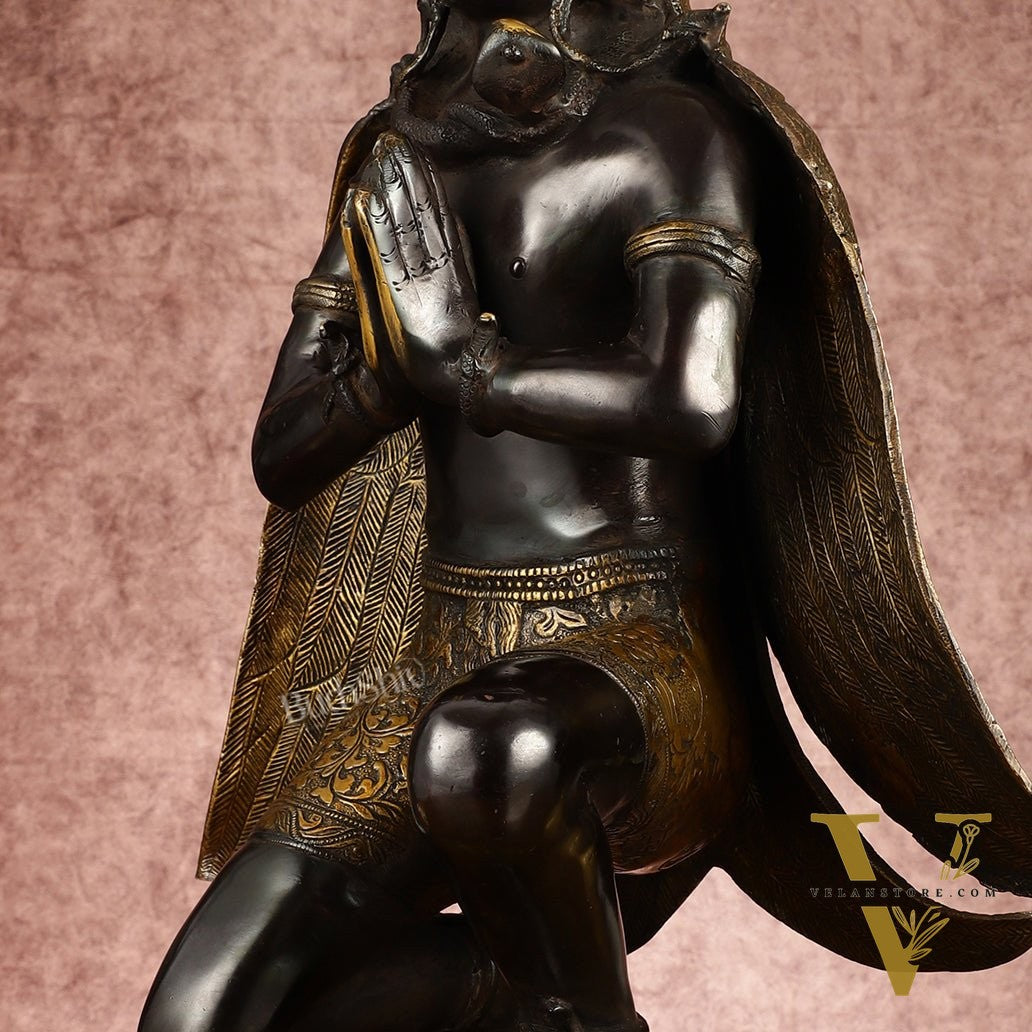 Large Pure Brass Garuda Statue - Black Permanent Heat Treated Finish, 21" Tall, 16kg