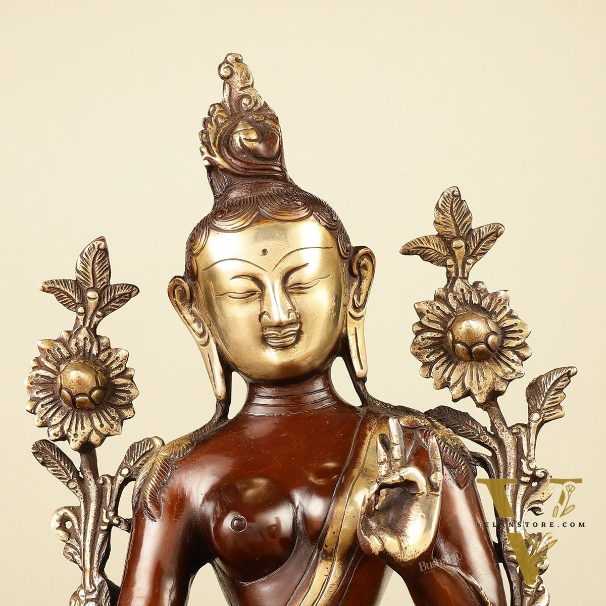 Large Pure Brass Green Tara Idol 13"