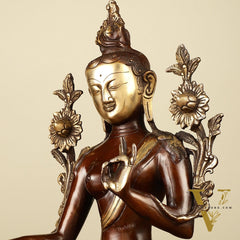 Large Pure Brass Green Tara Idol 13"