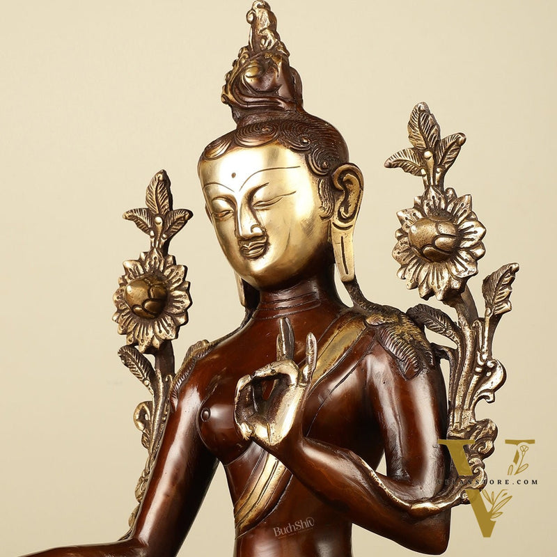 Large Pure Brass Green Tara Idol 13"