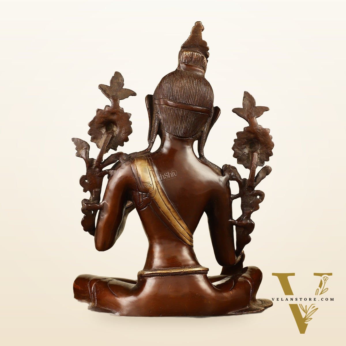Large Pure Brass Green Tara Idol 13"