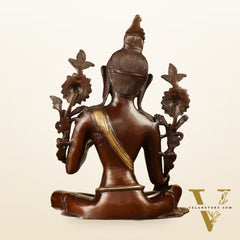 Large Pure Brass Green Tara Idol 13"