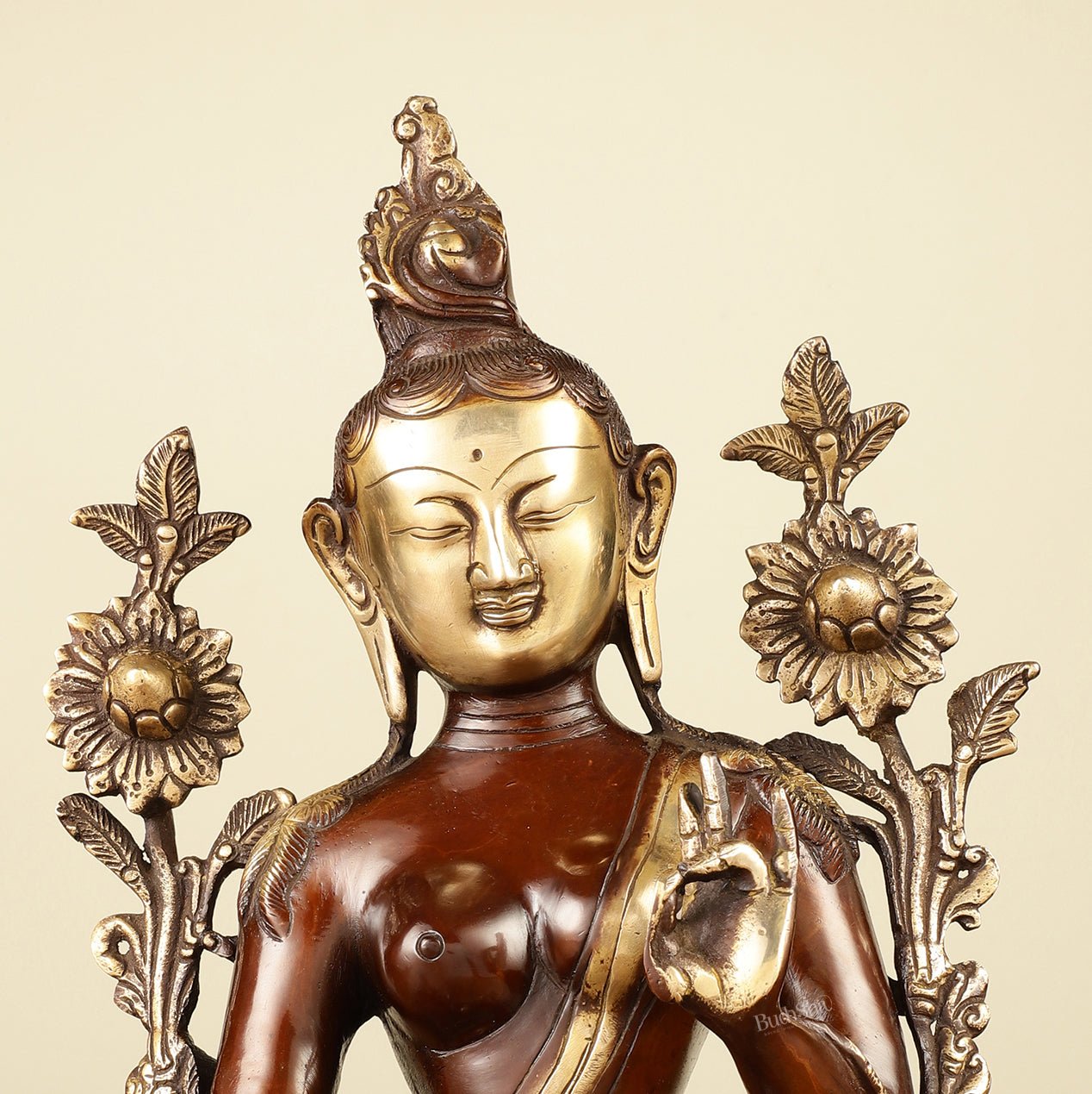 Large Pure Brass Green Tara Idol 13"