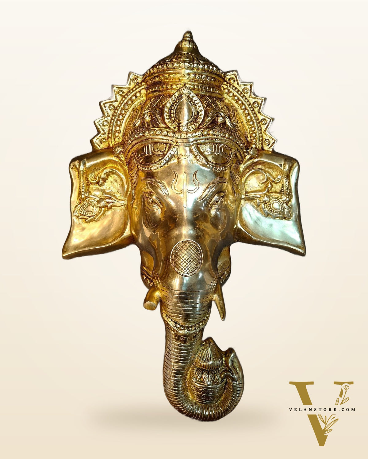 Large Pure Brass Lord Ganesha Face Wall Hanging | 25"