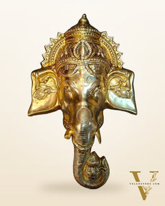 Large Pure Brass Lord Ganesha Face Wall Hanging | 25"