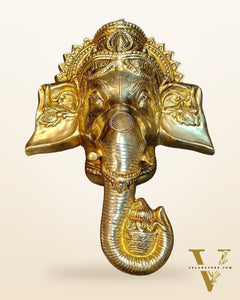 Large Pure Brass Lord Ganesha Face Wall Hanging | 25"