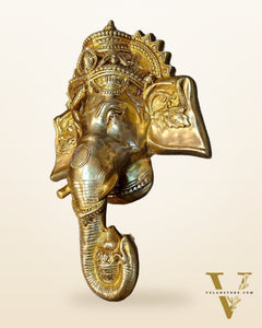 Large Pure Brass Lord Ganesha Face Wall Hanging | 25"