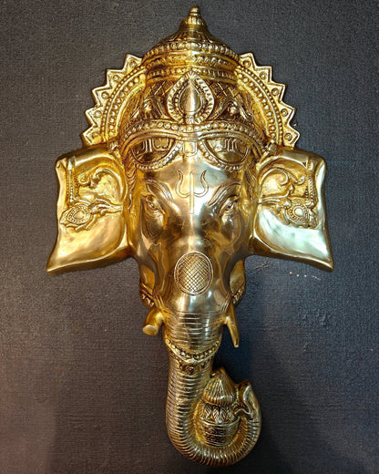Large Pure Brass Lord Ganesha Face Wall Hanging | 25"