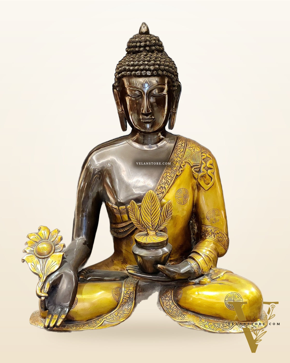 Large Pure Brass Medicine Healing Buddha Statue - 23 inch