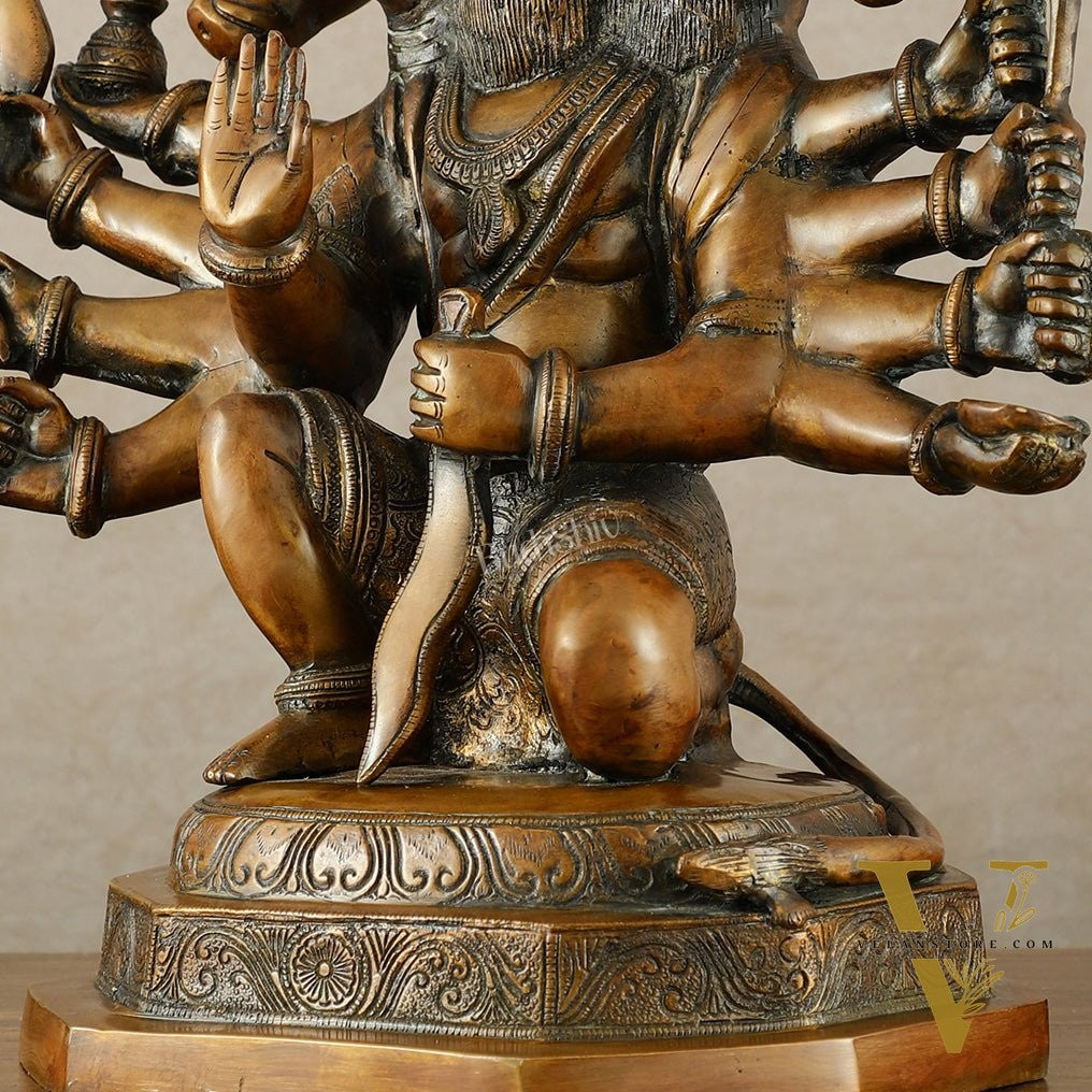 Large Pure Brass Panchmukhi Hanuman Statue – Copper Tone, 17 Inch