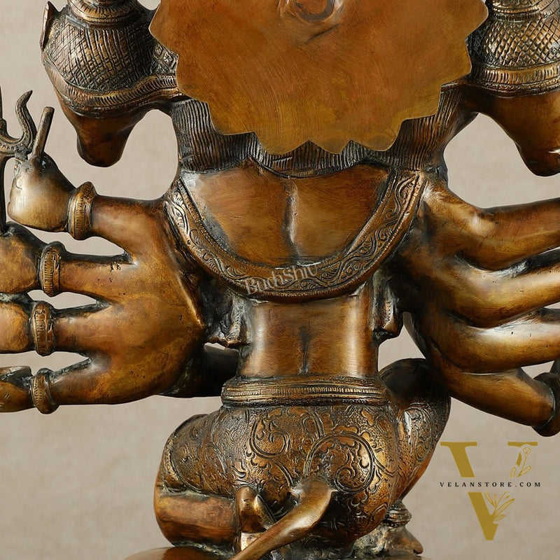 Large Pure Brass Panchmukhi Hanuman Statue – Copper Tone, 17 Inch
