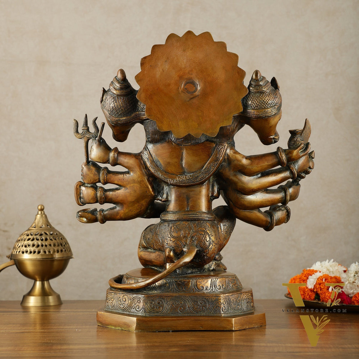 Large Pure Brass Panchmukhi Hanuman Statue – Copper Tone, 17 Inch