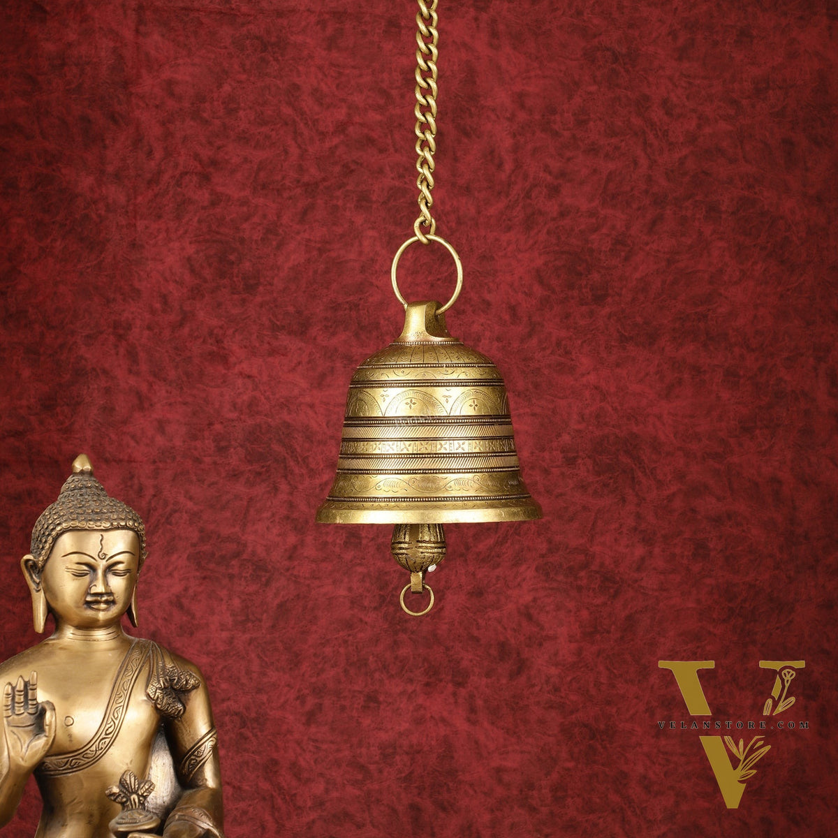 Large Pure Brass Superfine Hanging Temple Bell - 6 inch