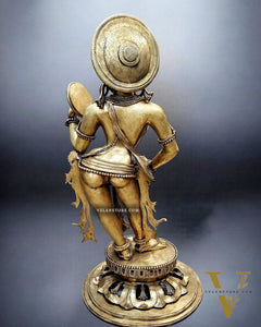 Large Pure Bronze Apsara Holding a Mirror Sculpture 54"