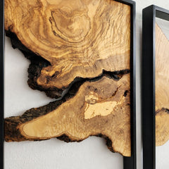 Rustic Natural Wood Wall Art Panels with Black Metal Frame – Luxury Living Room Decor