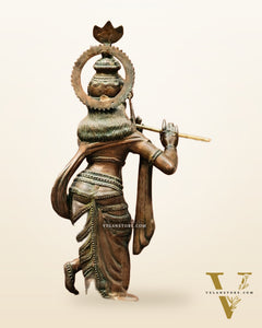 Large-Sized Brass Lord Krishna Statue | Antique Bronze Finish | 36 inch