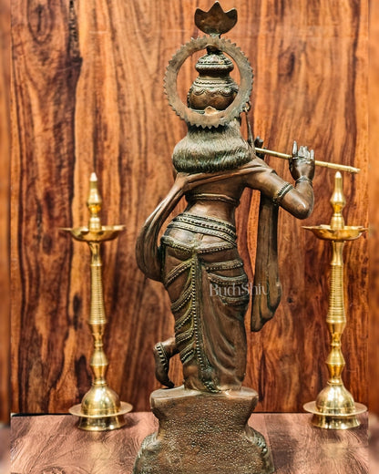 Large-Sized Brass Lord Krishna Statue | Antique Bronze Finish | 36 inch