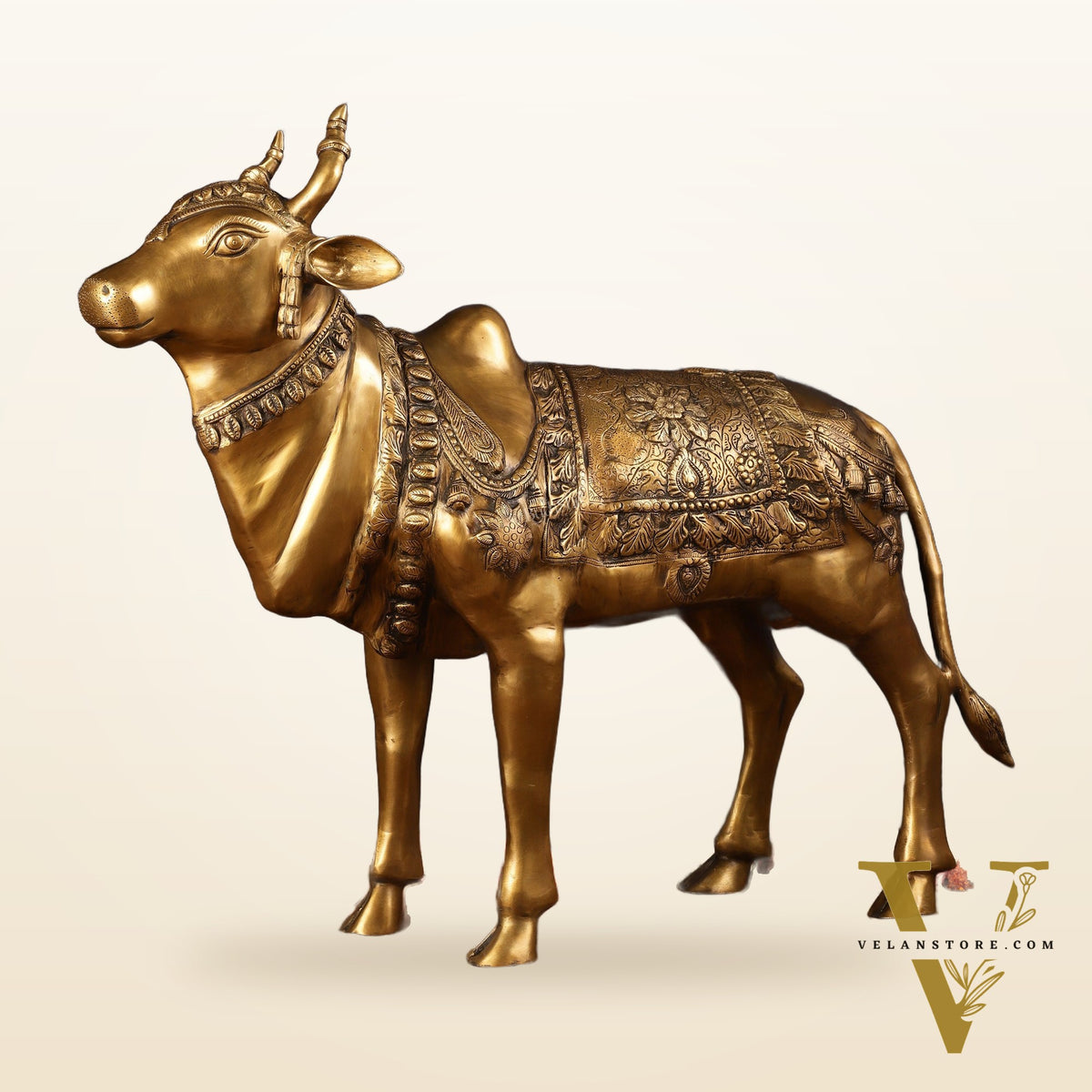 Large Standing Nandi Brass Statue - 36"