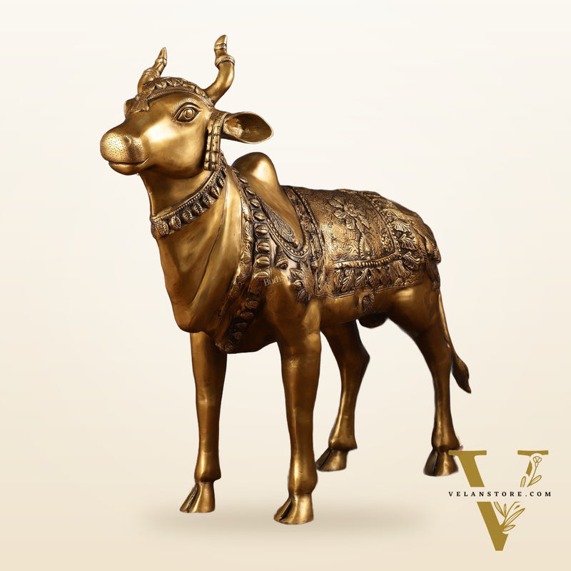 Large Standing Nandi Brass Statue - 36"