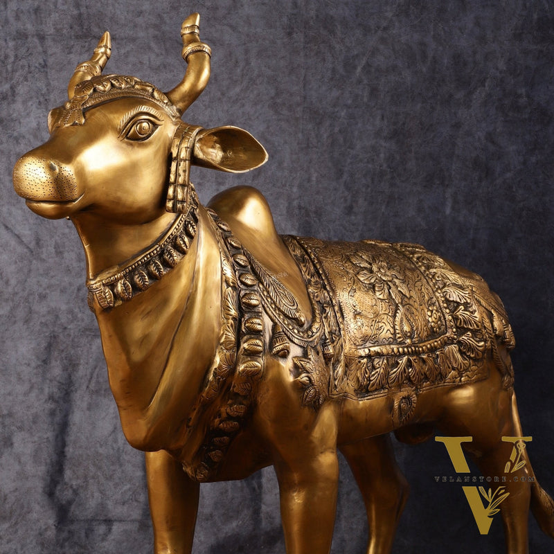 Large Standing Nandi Brass Statue - 36"
