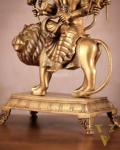 Large Superfine Brass Durga Mata Statue - Antique Golden Tone | Height 21.5 inch