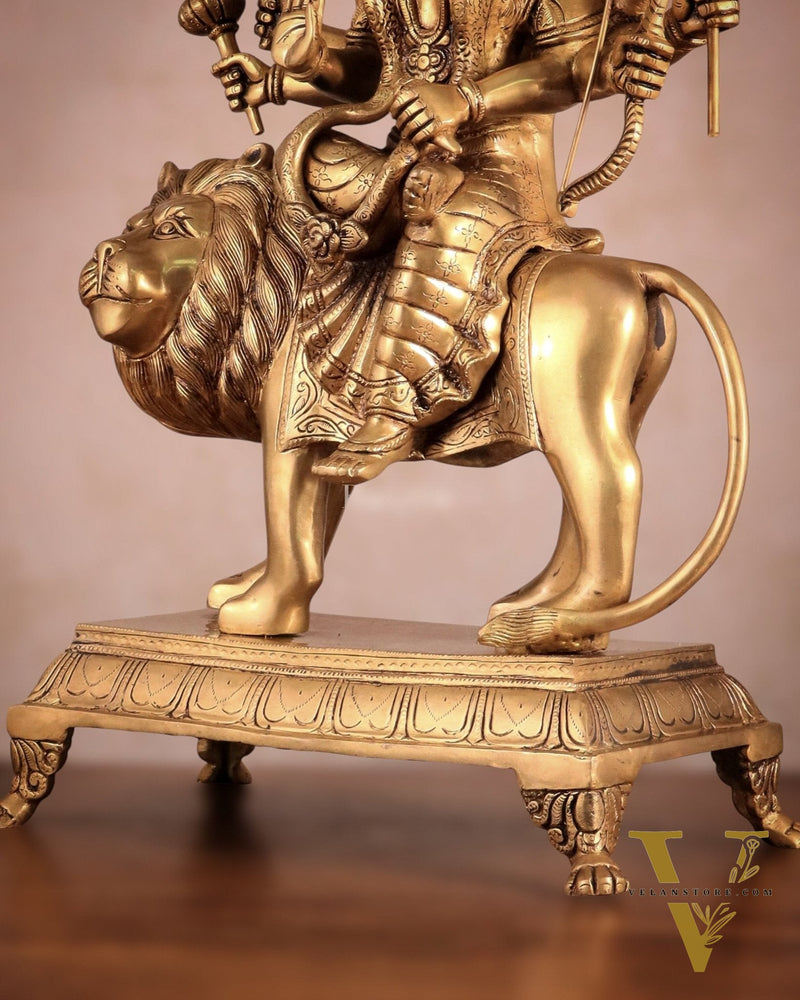 Large Superfine Brass Durga Mata Statue - Antique Golden Tone | Height 21.5 inch