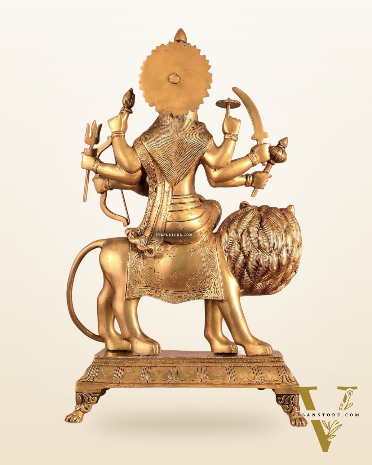 Large Superfine Brass Durga Mata Statue - Antique Golden Tone | Height 21.5 inch