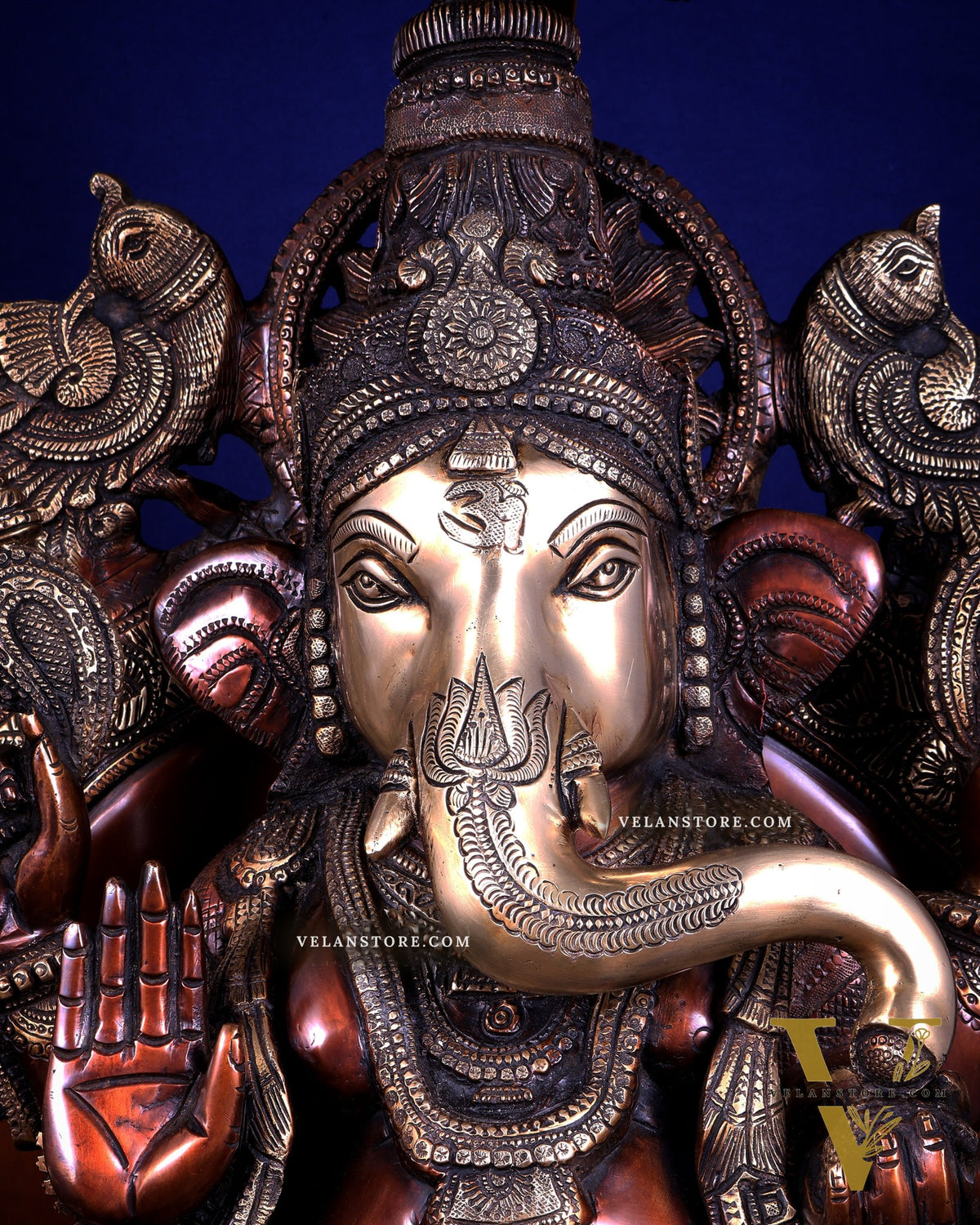 Large Superfine Brass Ganesha Seated on Throne with Gaja Lakshmi Carved Base 34 inch