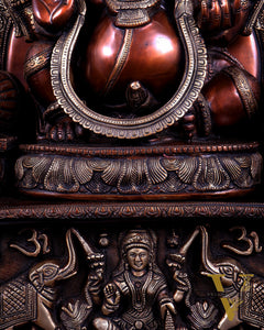 Large Superfine Brass Ganesha Seated on Throne with Gaja Lakshmi Carved Base 34 inch
