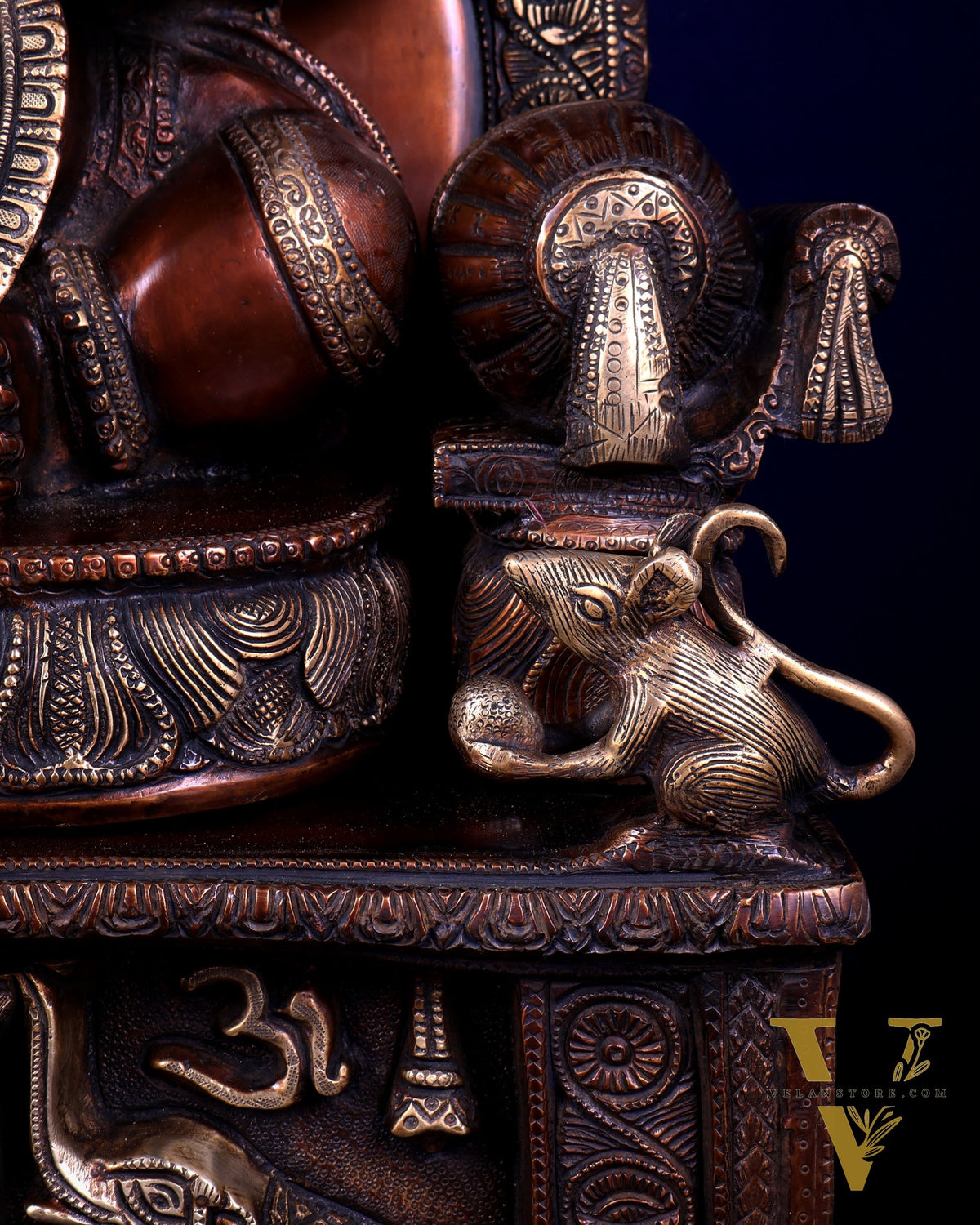 Large Superfine Brass Ganesha Seated on Throne with Gaja Lakshmi Carved Base 34 inch