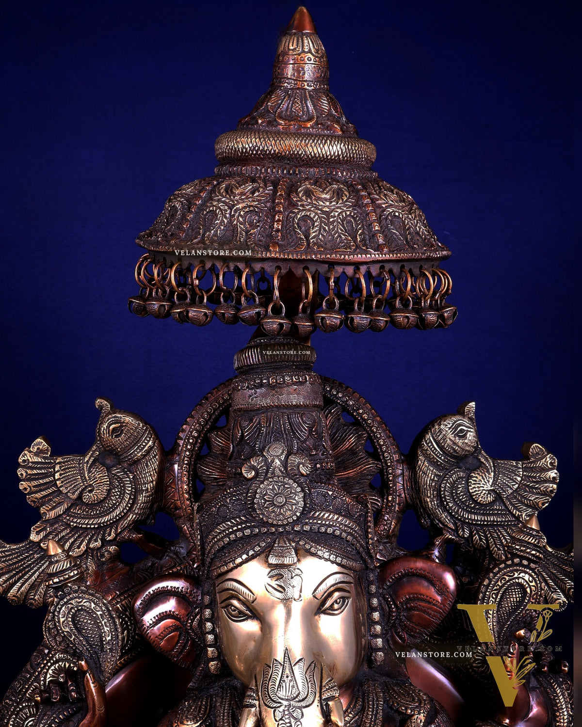 Large Superfine Brass Ganesha Seated on Throne with Gaja Lakshmi Carved Base 34 inch