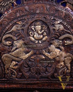 Large Superfine Brass Ganesha Seated on Throne with Gaja Lakshmi Carved Base 34 inch