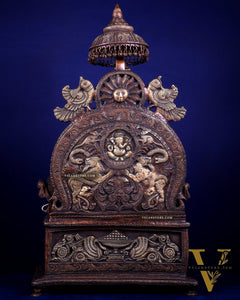 Large Superfine Brass Ganesha Seated on Throne with Gaja Lakshmi Carved Base 34 inch