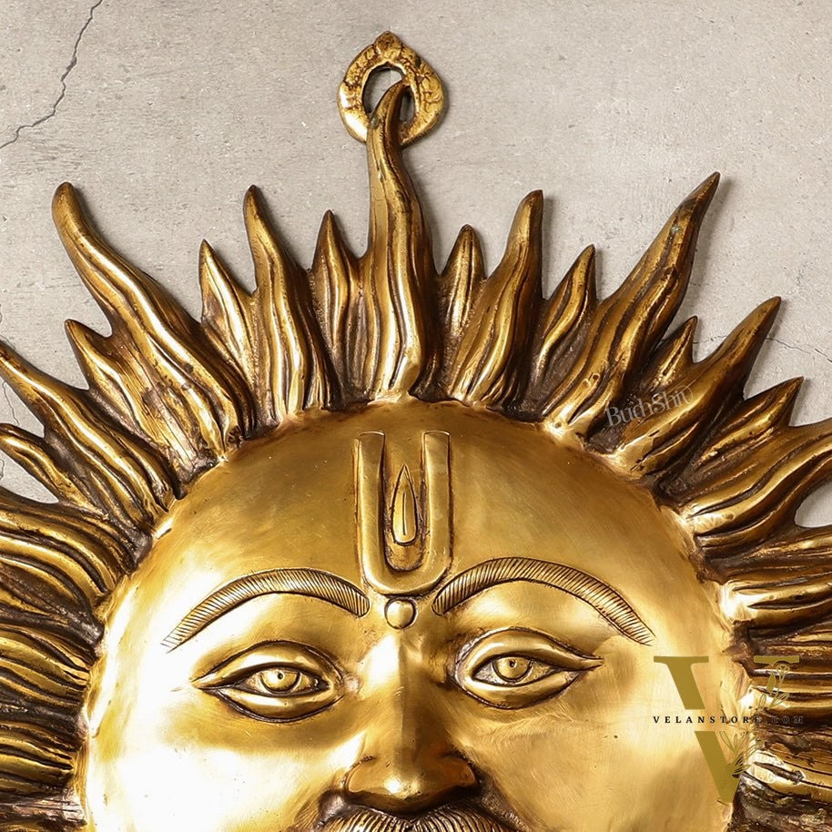 Large Surya Dev Vastu Wall Hanging - Pure Brass - 23"