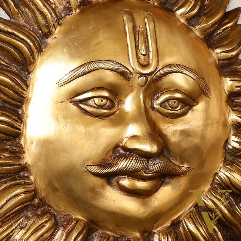 Large Surya Dev Vastu Wall Hanging - Pure Brass - 23"