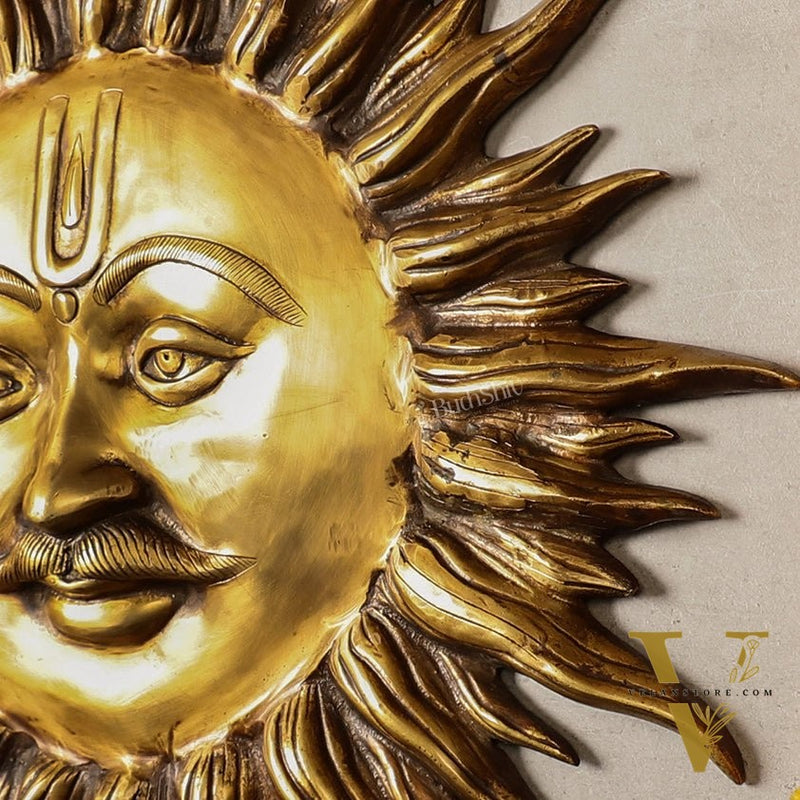 Large Surya Dev Vastu Wall Hanging - Pure Brass - 23"