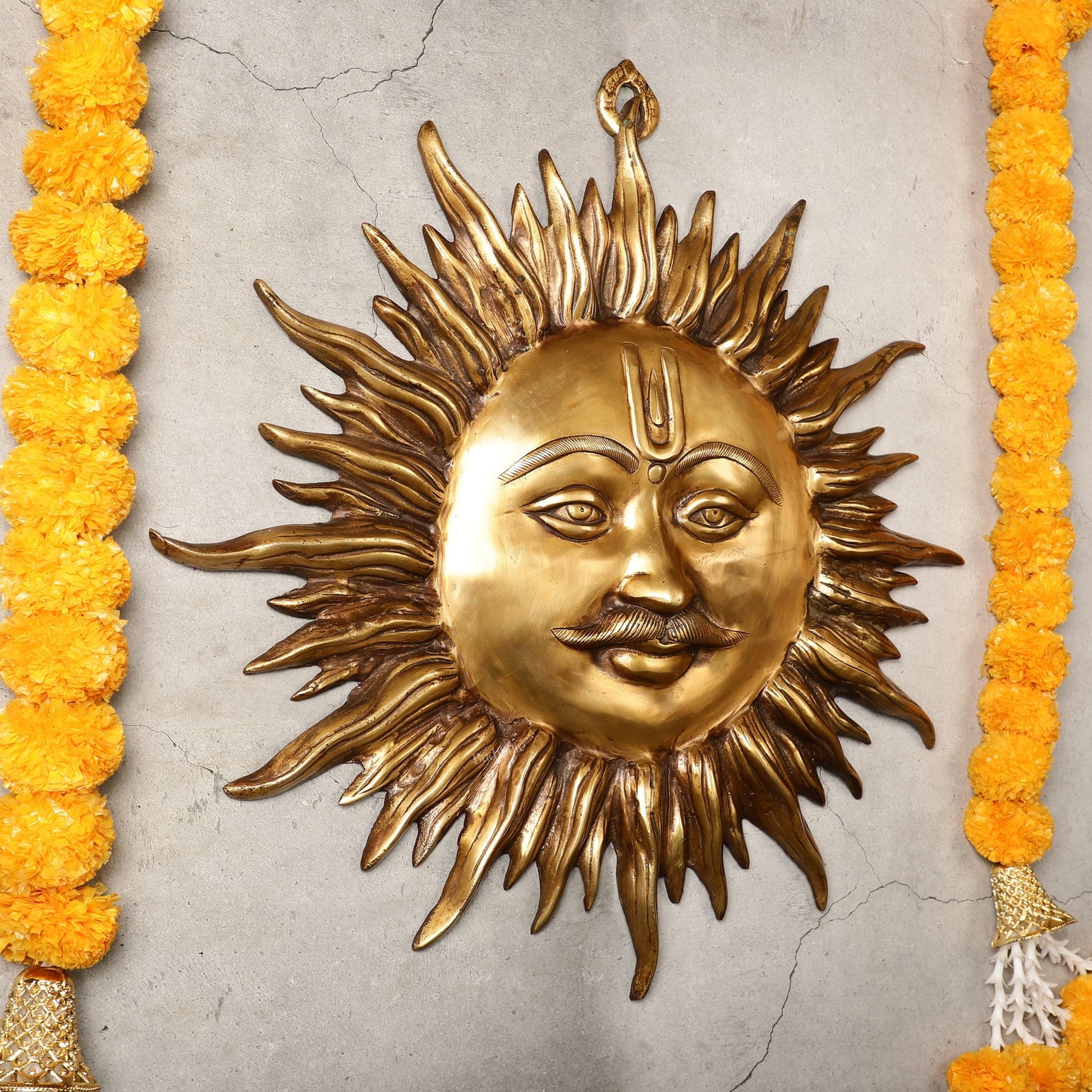 Large Surya Dev Vastu Wall Hanging - Pure Brass - 23"