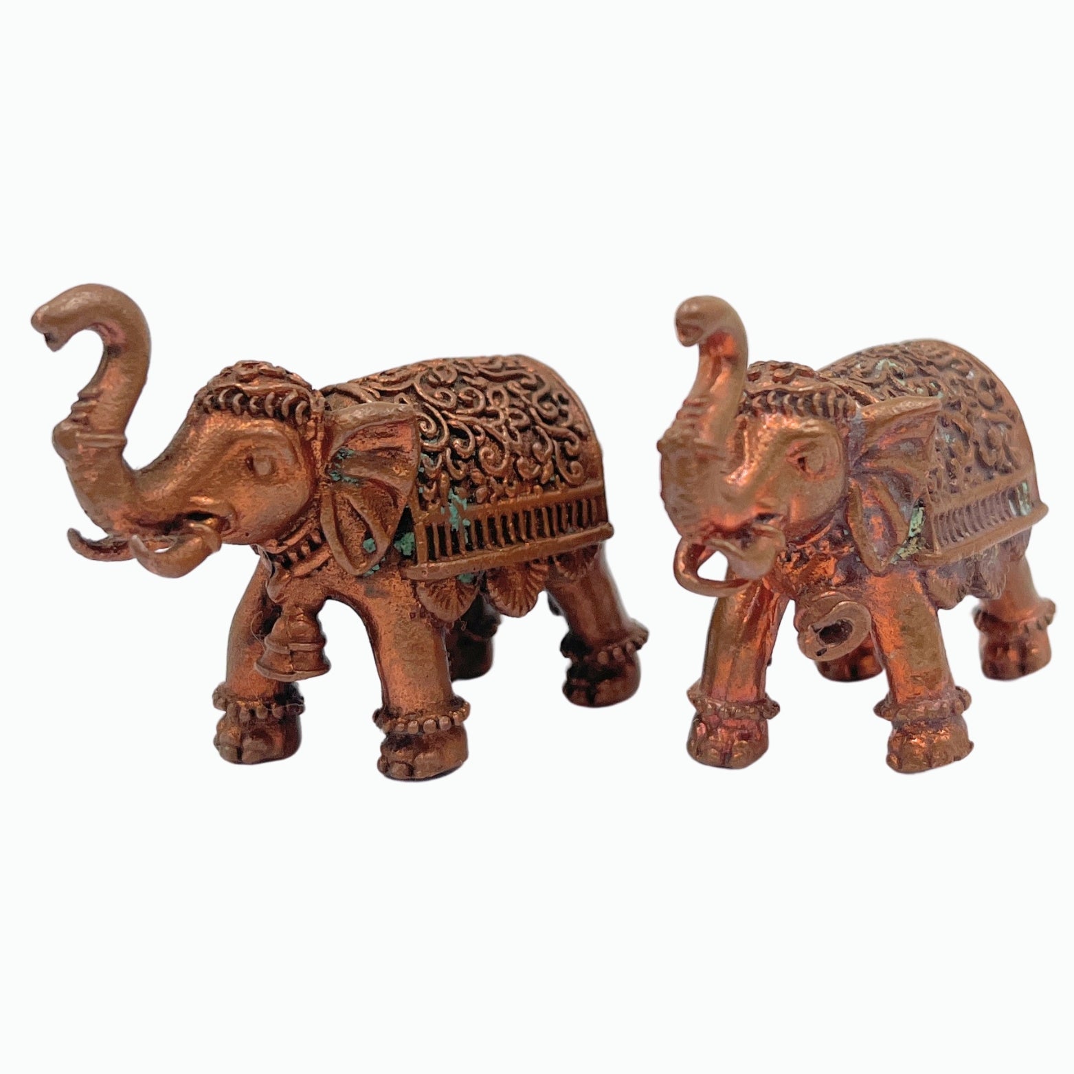 Handcrafted Copper Elephant Idol Pair | Tamra Gaja Hathi Yanai Ane Statue | Airavata Gajraj Figurine | Vastu Feng Shui Showpiece & Gift,Gold, 1 Inch, 1 Piece