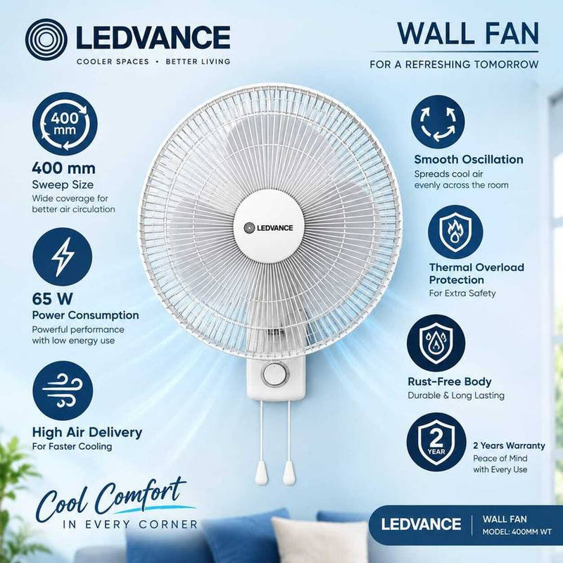 ledvance ldval wall fan breeza 400mm wt Anti Dust, Anti Rust, Energy Saving, High Air Delivery, Silent Operation, Ultra High Speed 400 mm Wall Fan-2